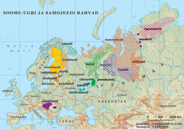 Języki uralskie - mapa