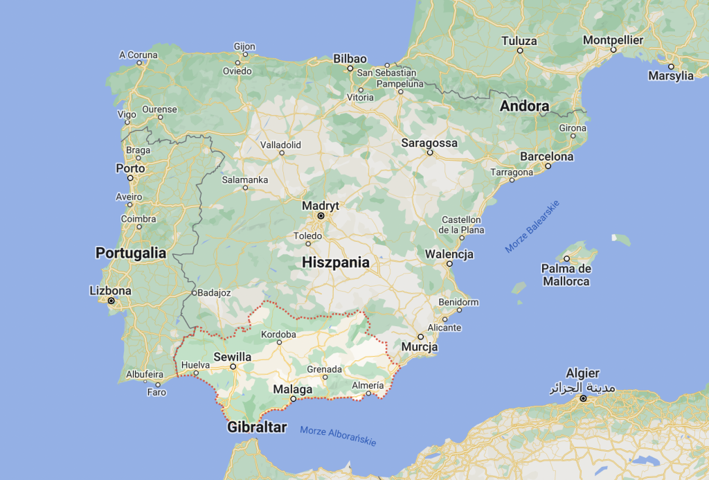 Andaluzja na mapie Hiszpanii