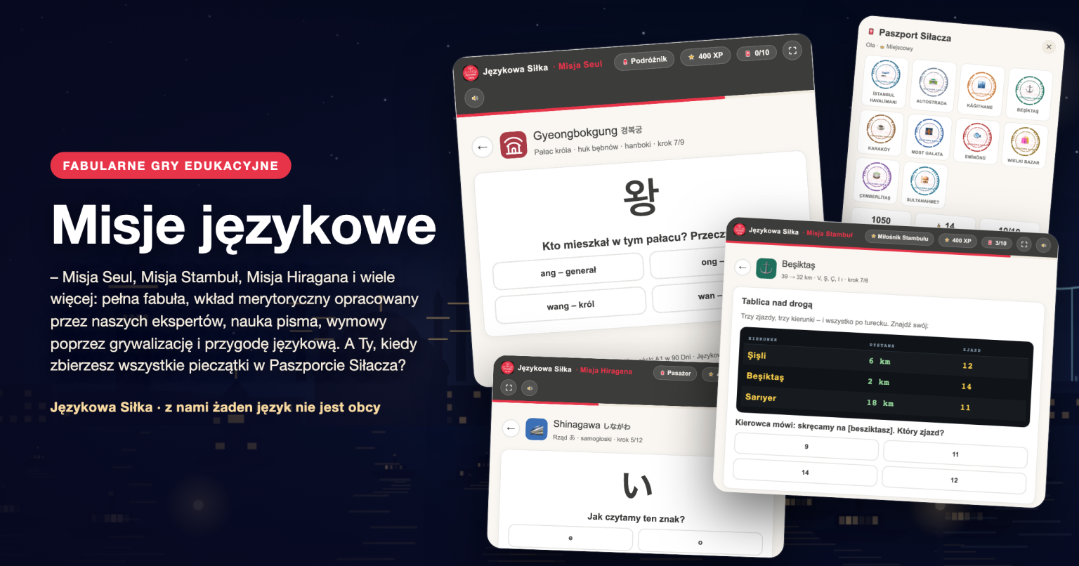 Podgląd Misji językowych: Misja Seul, Misja Stambuł, Misja Hiragana i Paszport Siłacza